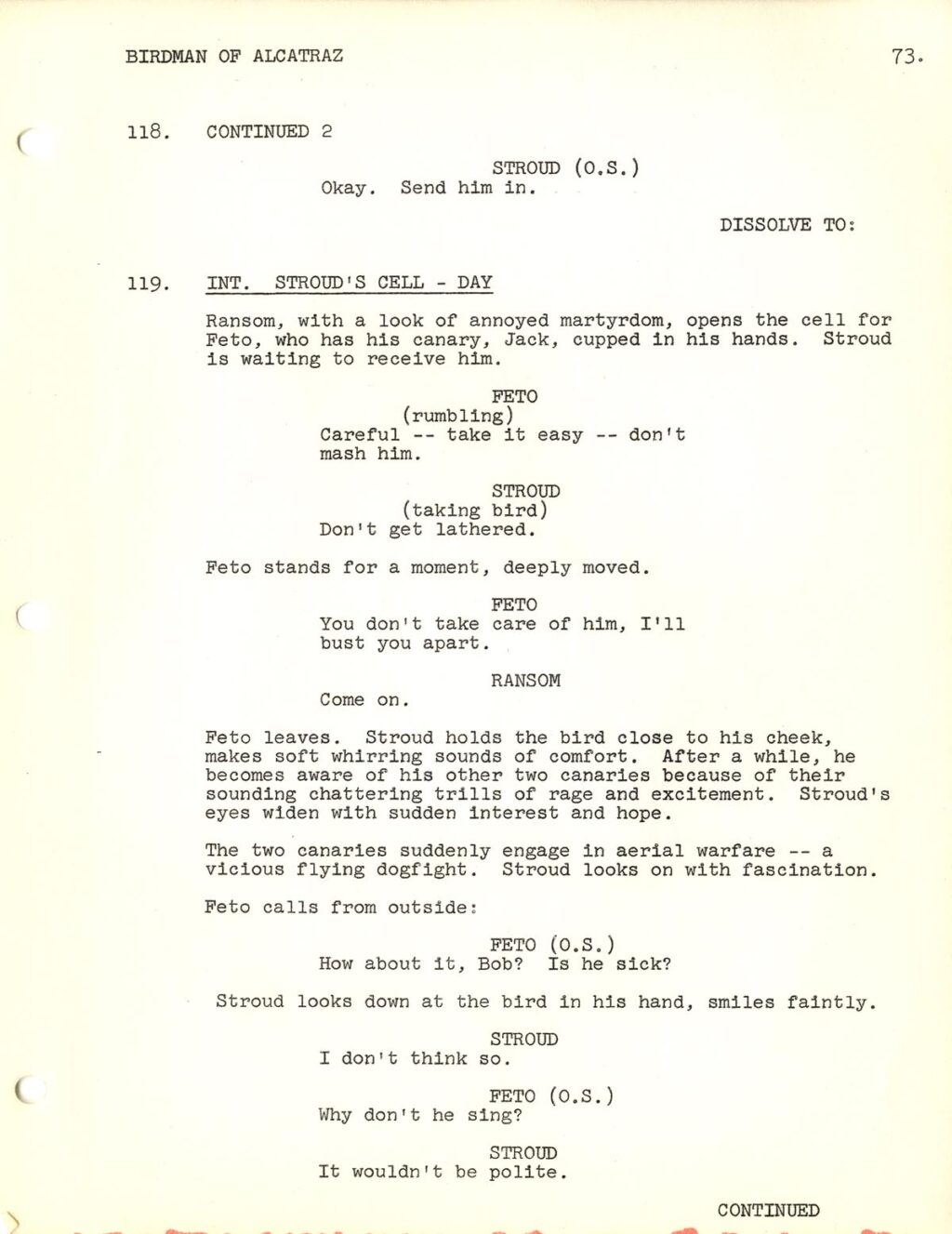 BIRDMAN OF ALCATRAZ (1962) Screenplay by Guy Trosper / From the biography by Thomas E. Gaddis