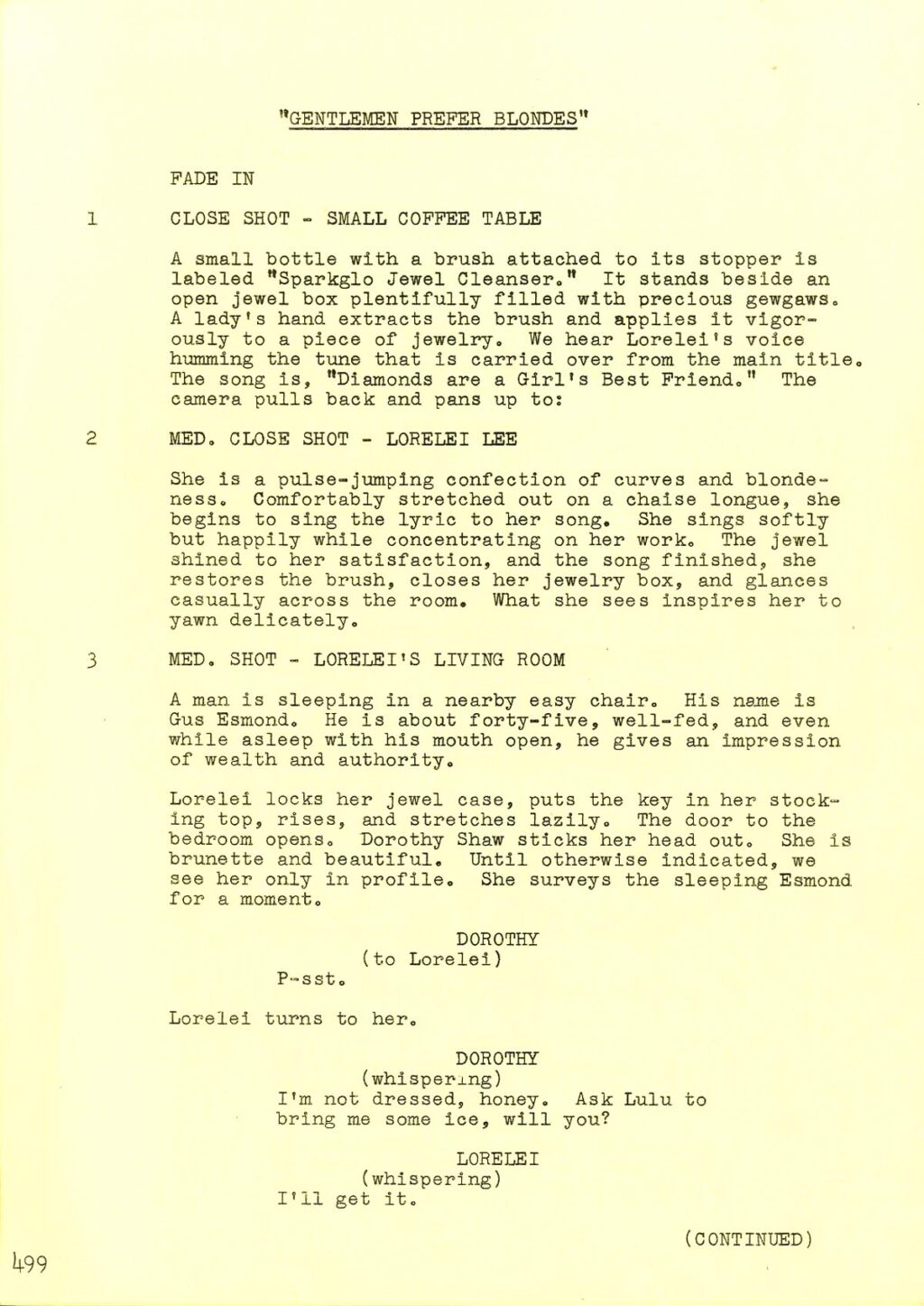 GENTLEMEN PREFER BLONDES (1953) Screenplay by Charles Lederer