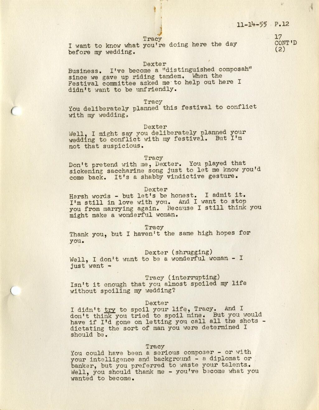HIGH SOCIETY (1955) Temporary complete script / Philip Barry-adaptation