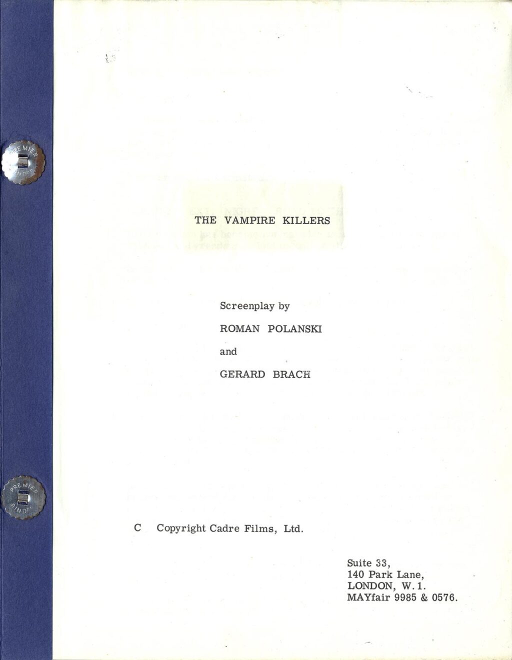 FEARLESS VAMPIRE KILLERS, THE (1967) [The Vampire Killers] Screenplay by Roman Polanski and Gérard Brach