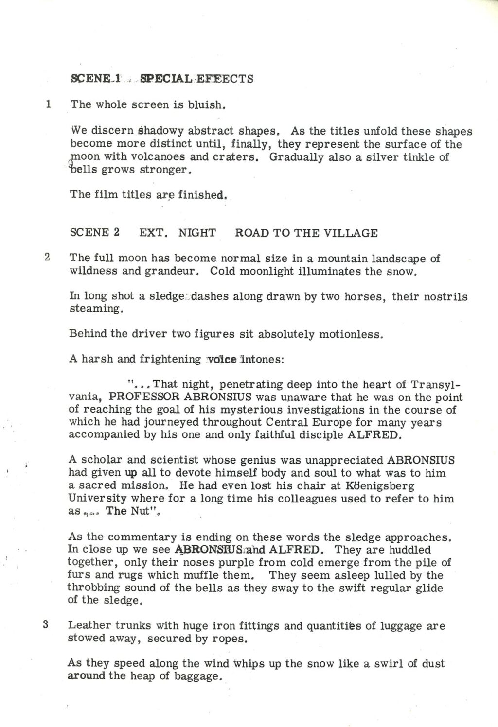 FEARLESS VAMPIRE KILLERS, THE (1967) [The Vampire Killers] Screenplay by Roman Polanski and Gérard Brach