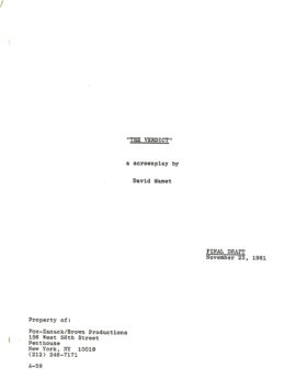 THE VERDICT (1982) final draft film script by David Mamet dated Nov. 23, 1981