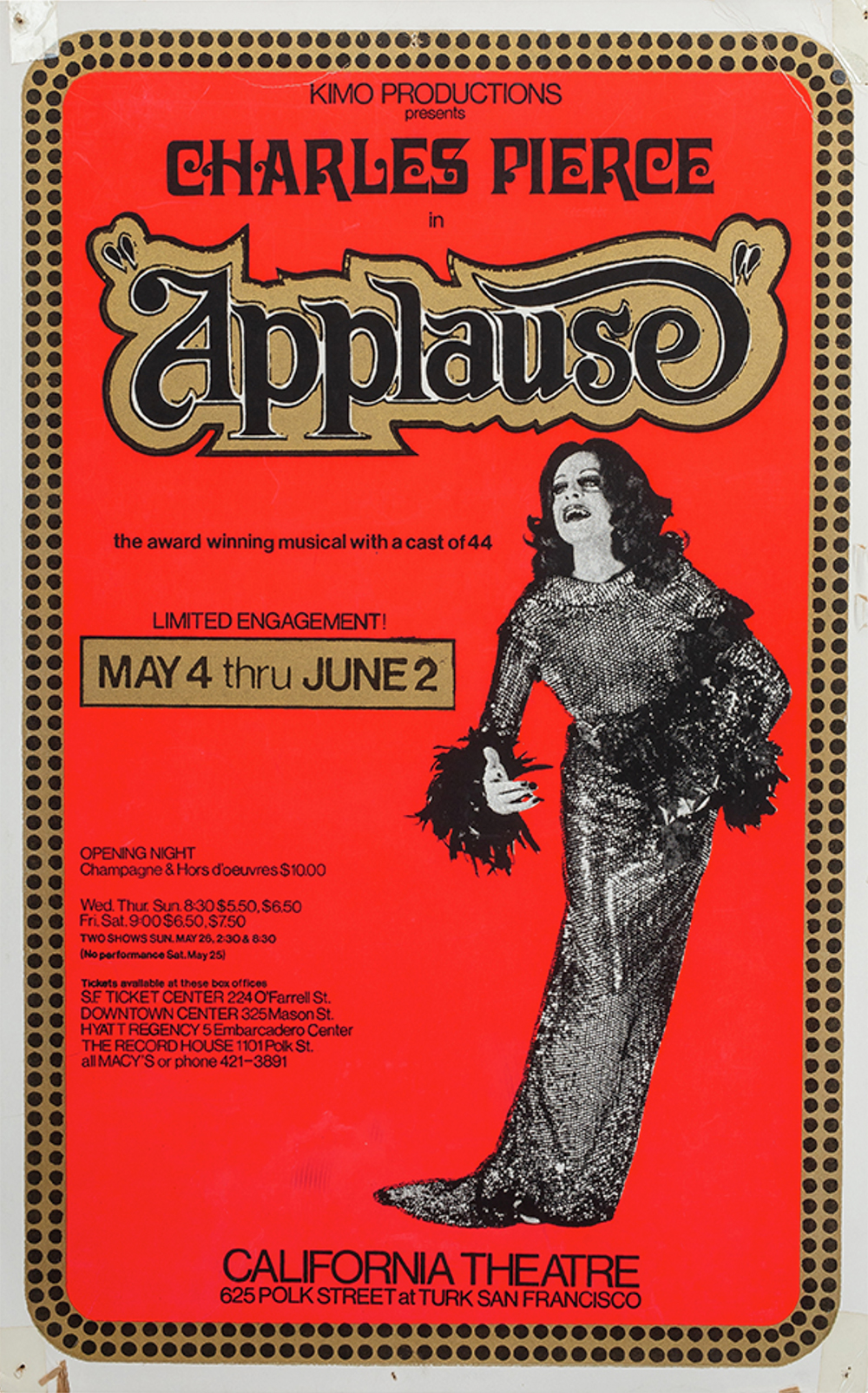 Charles Pierce in Applause in San Francisco at the California Hall in 1974