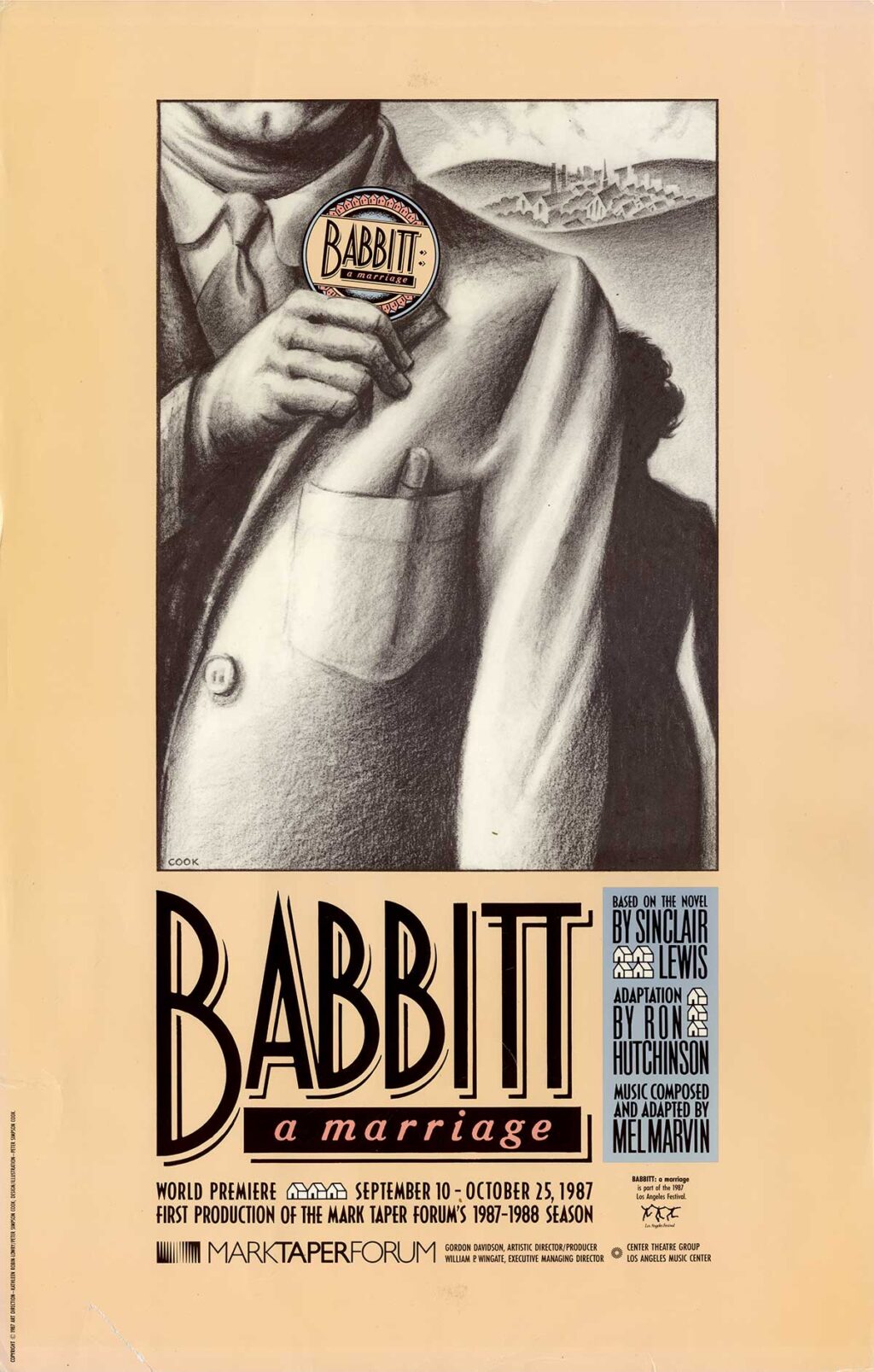 Sinclair Lewis (source) BABBITT: A MARRIAGE (1987) Theatre window card poster