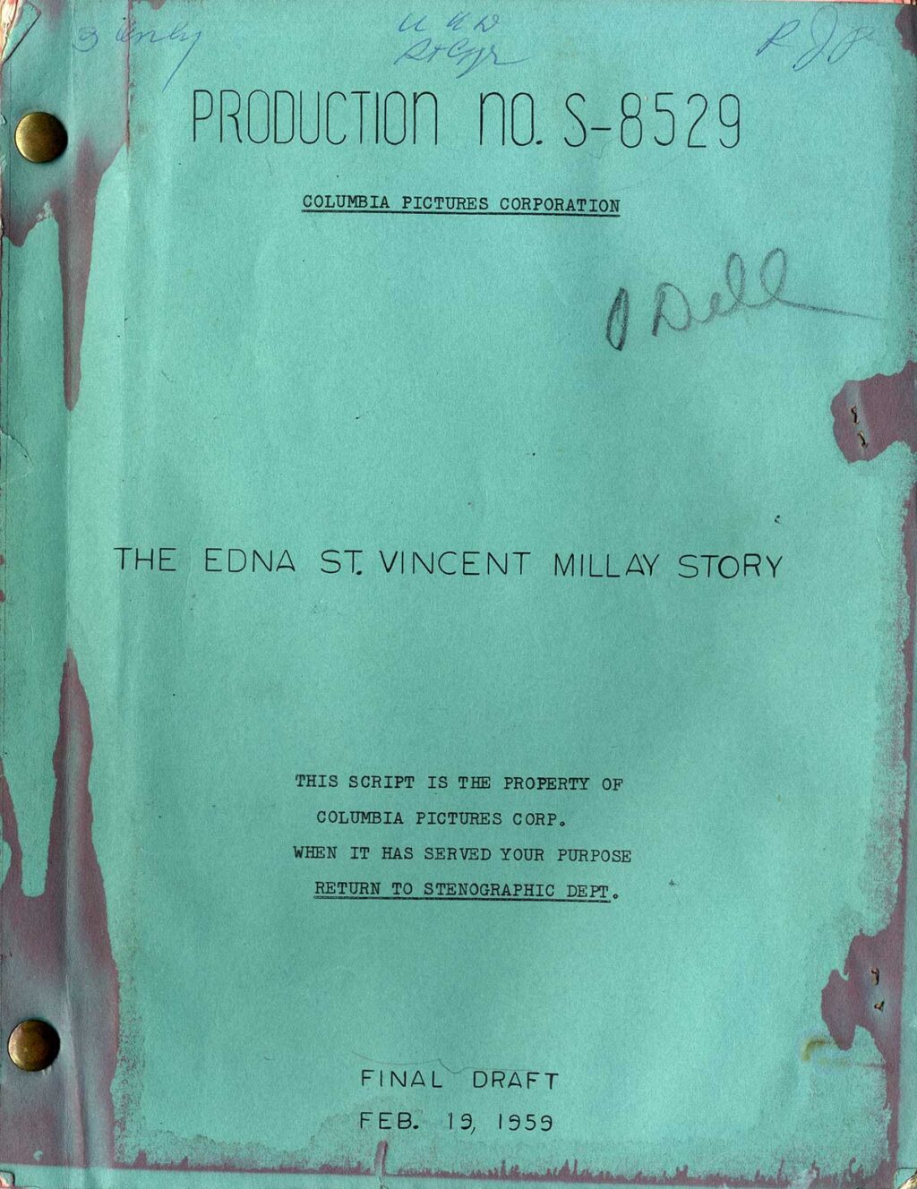 EDNA ST. VINCENT MILLAY STORY, THE (Feb 19, 1959) Final Draft screenplay by Michael Blankfort