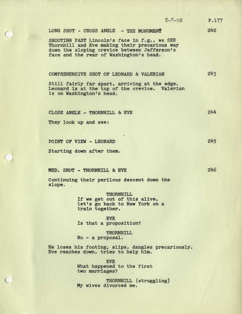 NORTH BY NORTHWEST [under working title THE MAN ON LINCOLN'S NOSE] Screenplay dated Aug 8, 1958 - Image 2