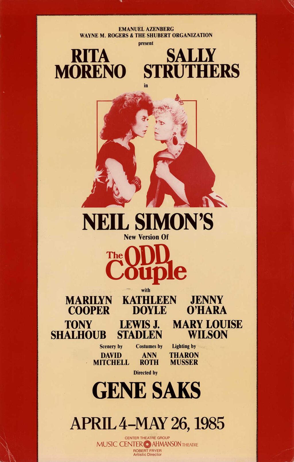 Neil Simon (playwright) THE ODD COUPLE (1985) NY theatre window card poster