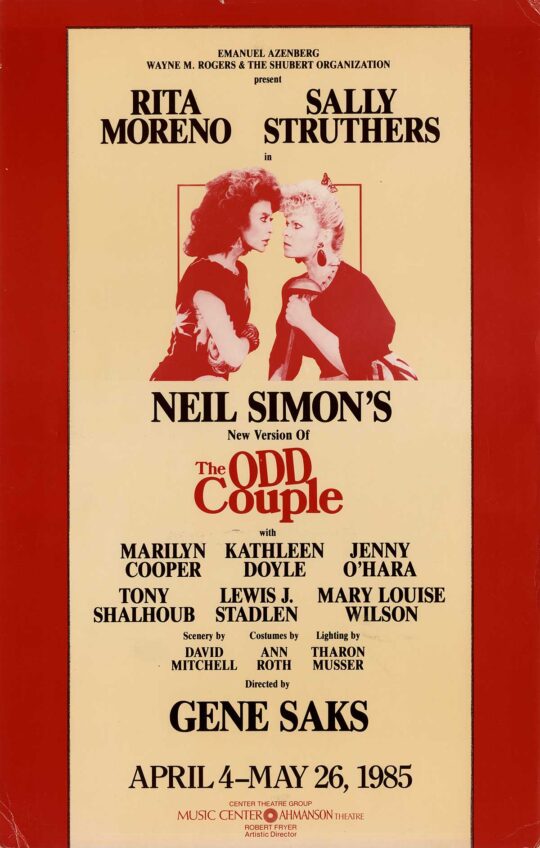 Neil Simon (playwright) THE ODD COUPLE (1985) NY theatre window card poster