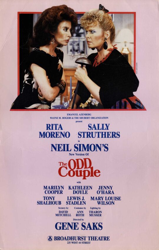 Neil Simon (playwright) THE ODD COUPLE (1985) LA theatre window card poster