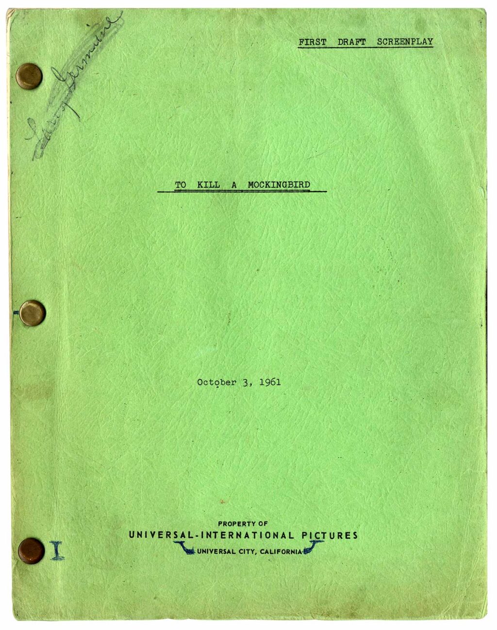 TO KILL A MOCKINGBIRD (Oct 3, 1961) Film script