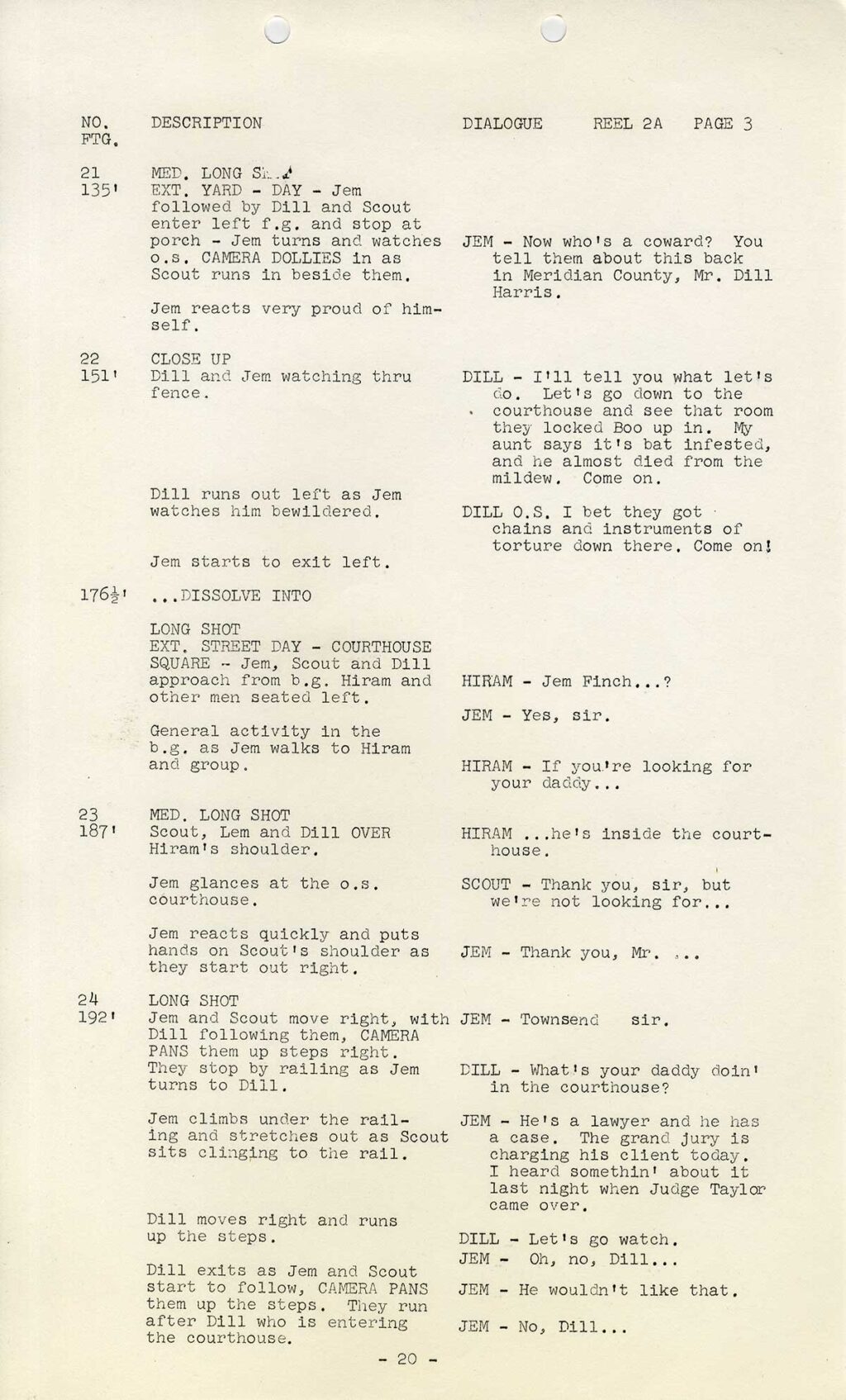 TO KILL A MOCKINGBIRD (1962) Continuity and Dialogue, Nov 29, 1962