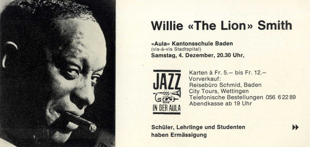 (Jazz) WILLIE "THE LION" SMITH (1965) Swiss concert flyer