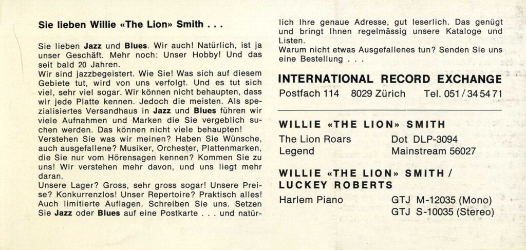 (Jazz) WILLIE "THE LION" SMITH (1965) Swiss concert flyer - Image 2