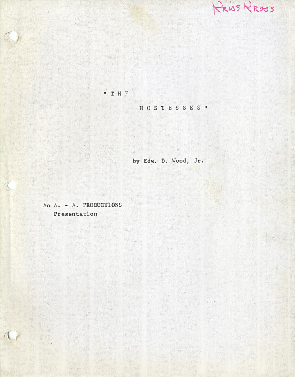 HOSTESSES, THE [working title for: THE COCKTAIL HOSTESSES] (1973) Film script