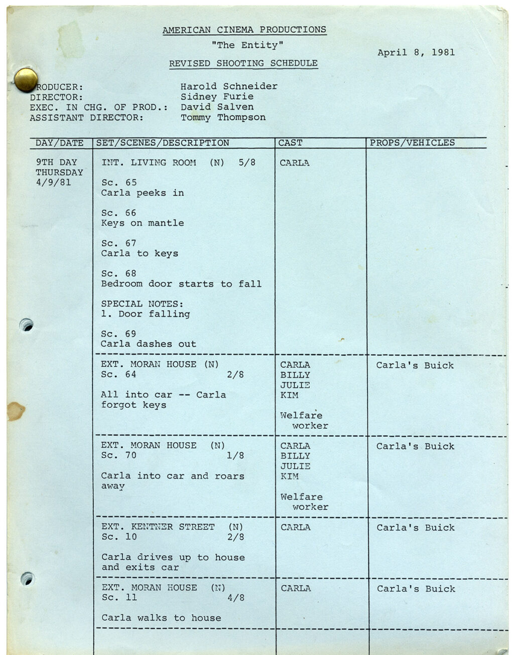 ENTITY, THE (1982) Revised Draft script + Shooting Schedule - Image 4