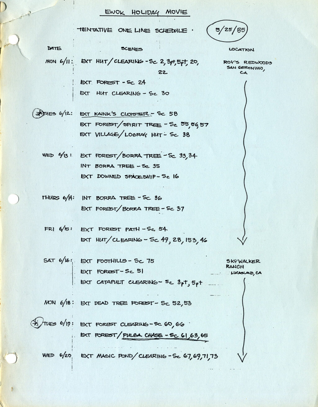 EWOK ADVENTURE, THE [under working title: EWOK MOVIE] (May 22, 1984) Final Draft script by Bob Carrau