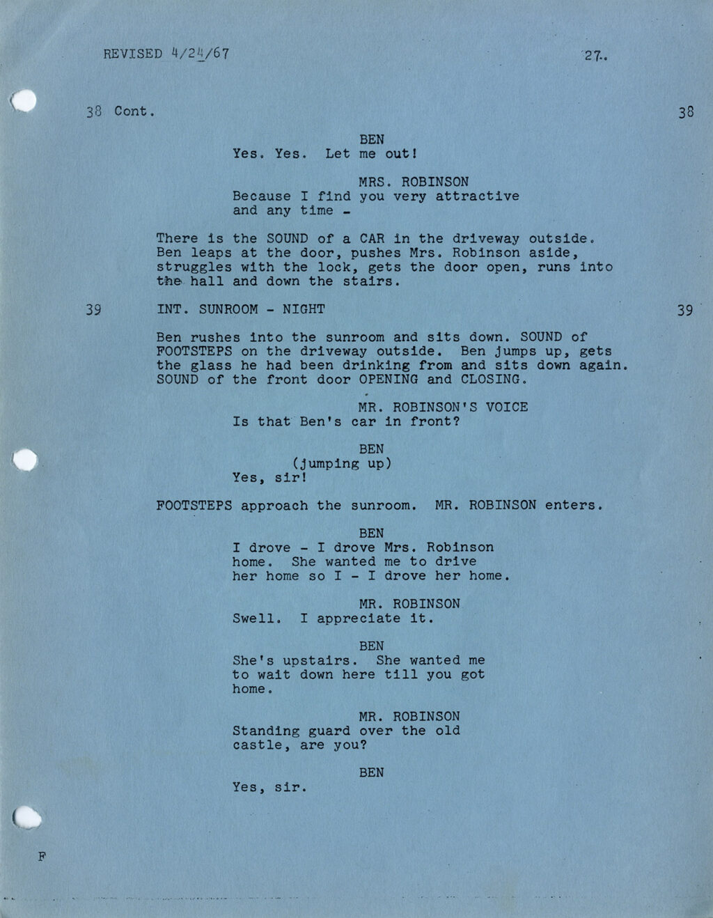 GRADUATE, THE (Mar 29, 1967) Final Draft Screenplay by Buck Henry and Mike Nichols - Image 5