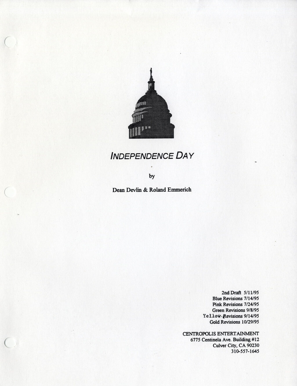 INDEPENDENCE DAY (May 11, 1995) Second Draft script by Dean Devlin and Roland Emmerich - Image 2