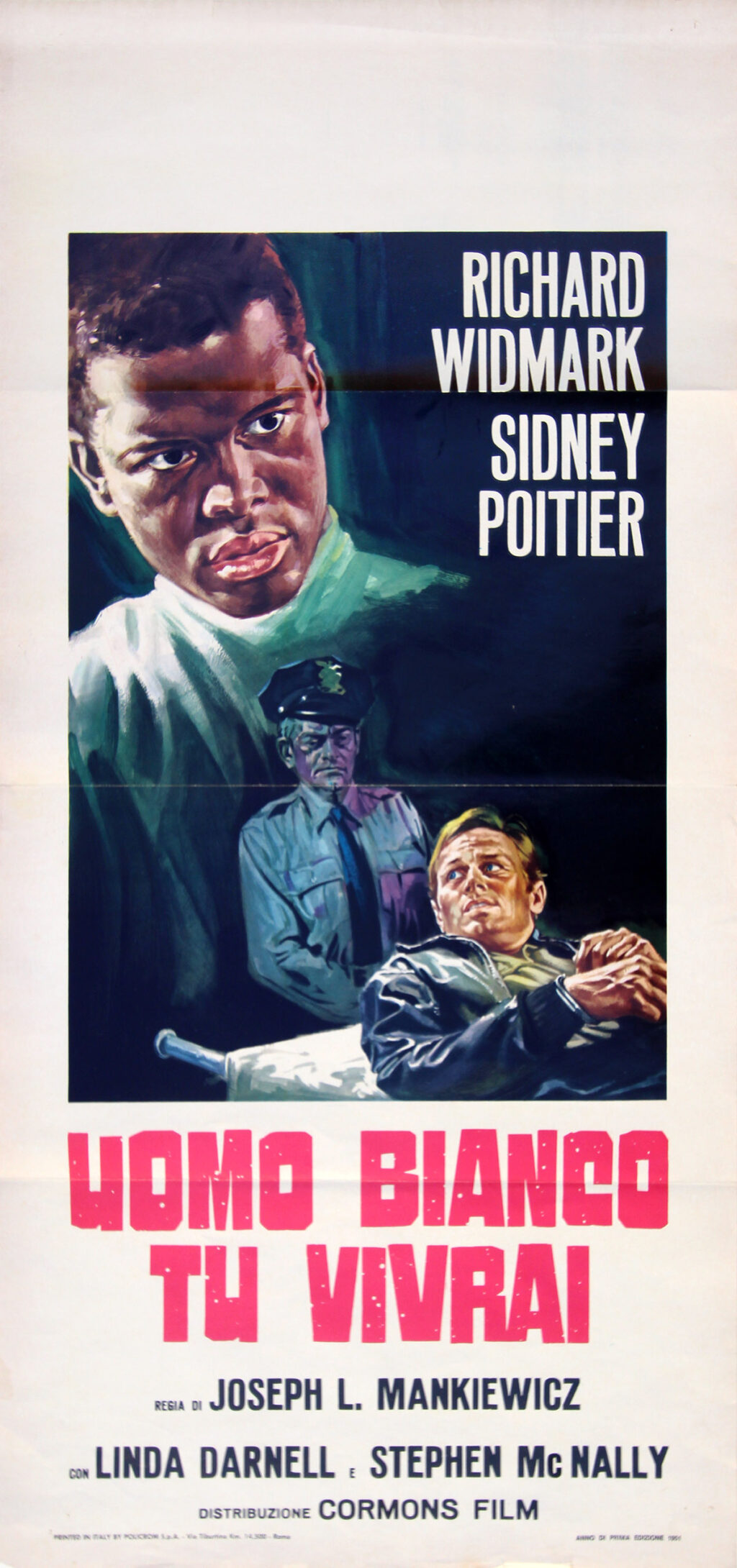 NO WAY OUT [UOMO BIANCO TU VIVRAI!] (1950; Italian reissue ca. 1960s) Locandina poster