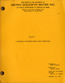 SHAFT (Jan 13, 1971) Film script by Ernest Tidyman, John D. F. Black