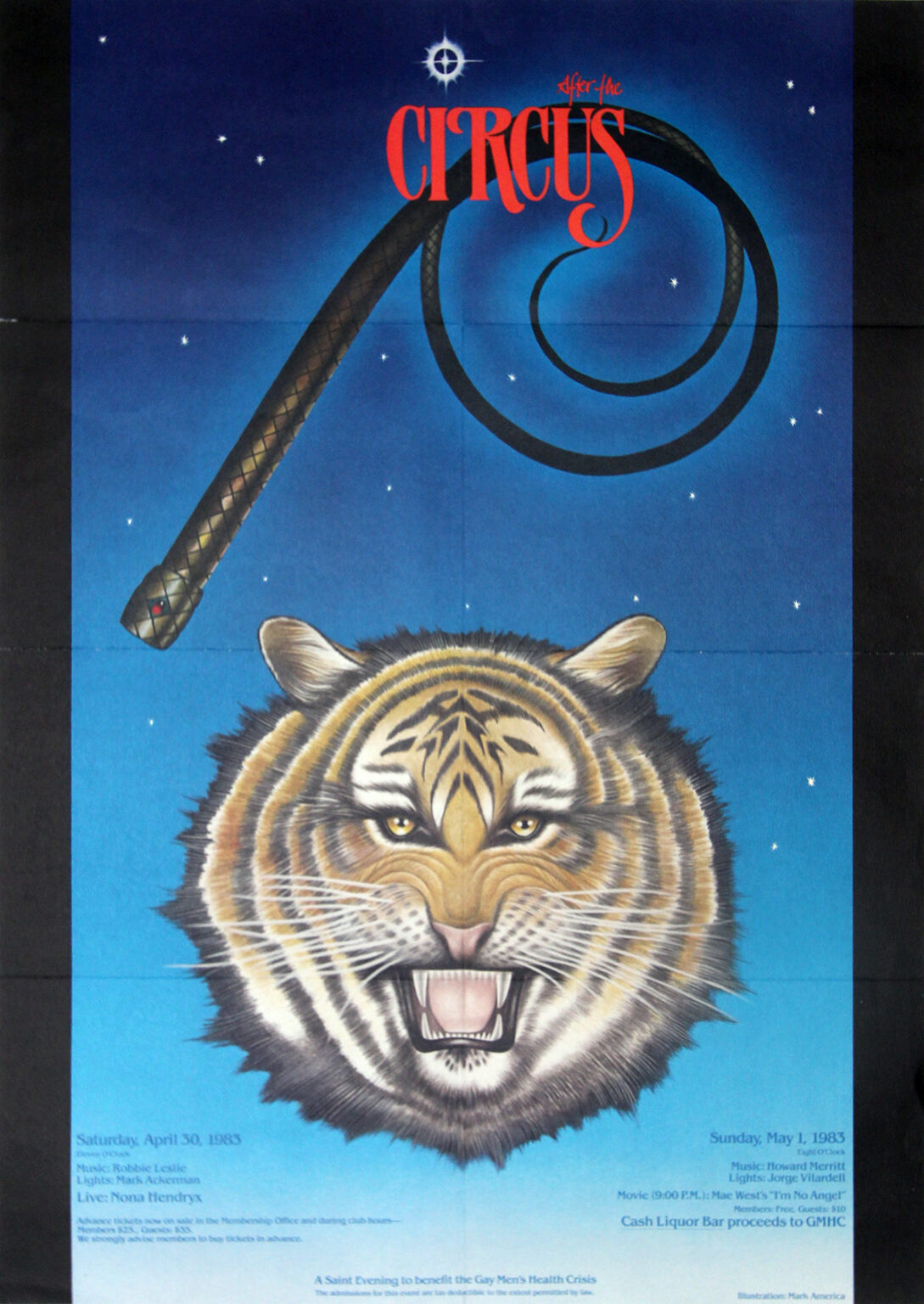 AFTER THE CIRCUS: A Saint Evening to Benefit the Gay Men's Health Crisis (Apr 30-May 1, 1983) Event poster