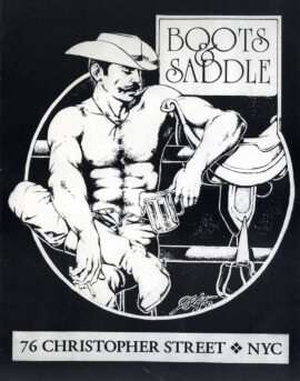 BOOTS & SADDLE (ca. mid-1970s) Gay bar poster by Stefan