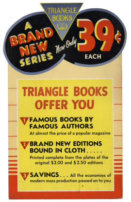 TRIANGLE BOOKS | A BRAND NEW SERIES NOW ONLY 39¢ (ca. 1939-43) Bookstore standee