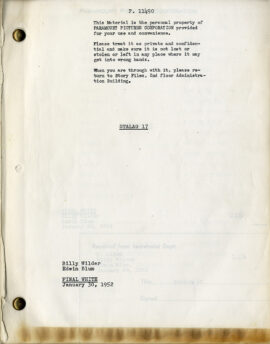 Billy Wilder (screenwriter, director) STALAG 17 (1951-52) Script archive including Wilder's extensive holograph revisions