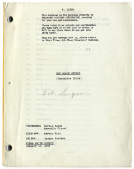 THE BLACK ORCHID (JAn 10, 1958) Final White script by Joseph Stefano