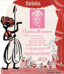 HOTEL SAHARA PRESENTS... CHRISTINE JORGENSEN (1953) Die-cut flyer