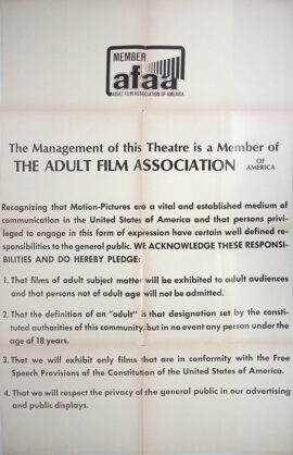 ADULT FILM ASSOCIATION OF AMERICA [AFAA] (ca. 1975) One sheet poster