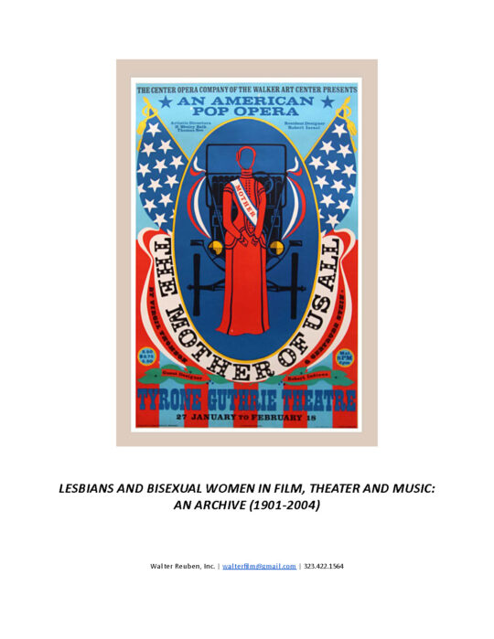 LESBIANS AND BISEXUAL WOMEN IN FILM, THEATER & MUSIC (1901-2004) Archive