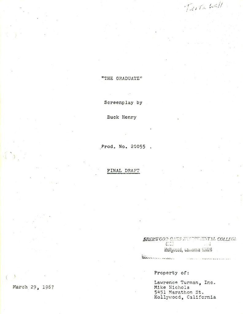 GRADUATE, THE (Mar 29, 1967) Final draft screenplay and bound set of