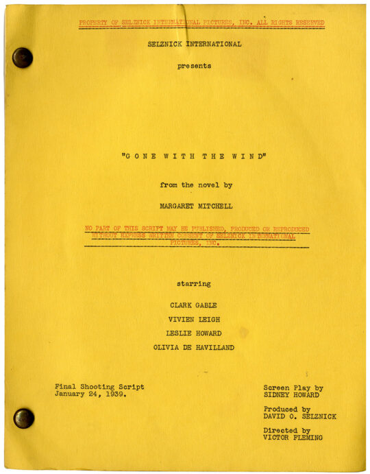 GONE WITH THE WIND [1940] Presentation script with signed letter by David O. Selznick